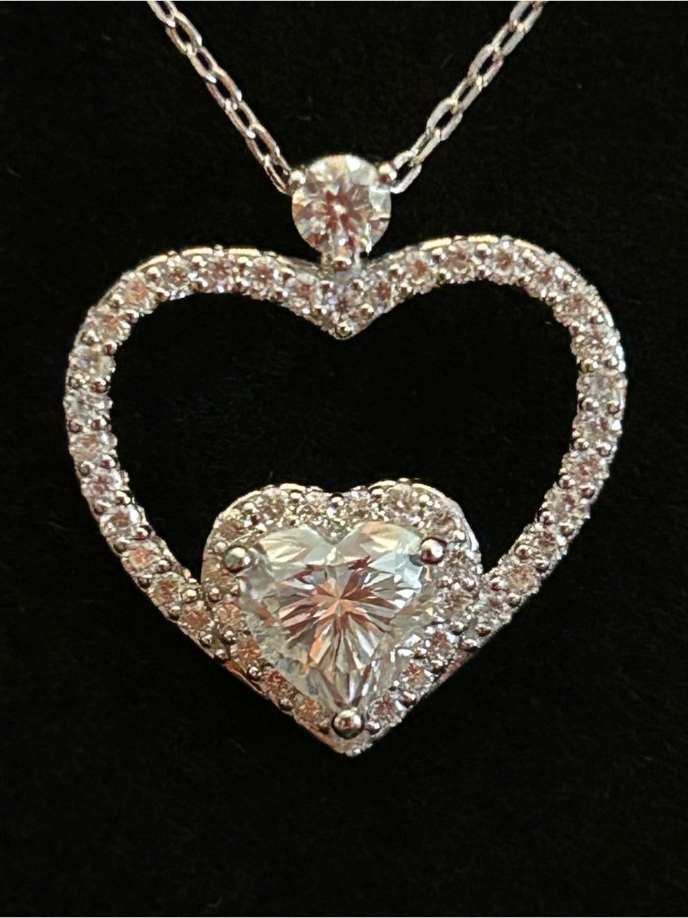 Sparkling 925 Sterling Silver ❤️Heart Pendant Necklace with 2.00CTW Moissanite 💎